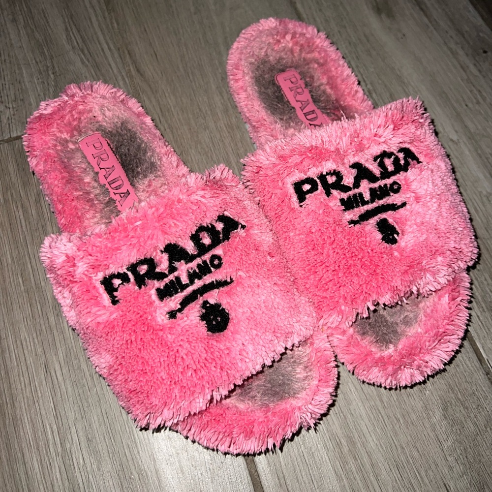 PRADA Pink Fuzzy Slippers